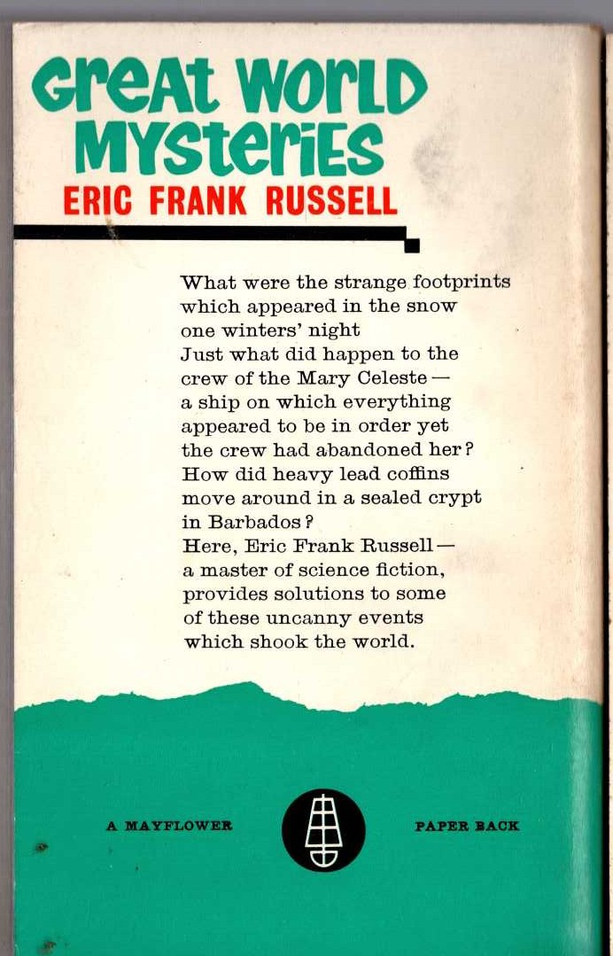 Eric Frank Russell  GREAT WORLD MYSTERIES magnified rear book cover image