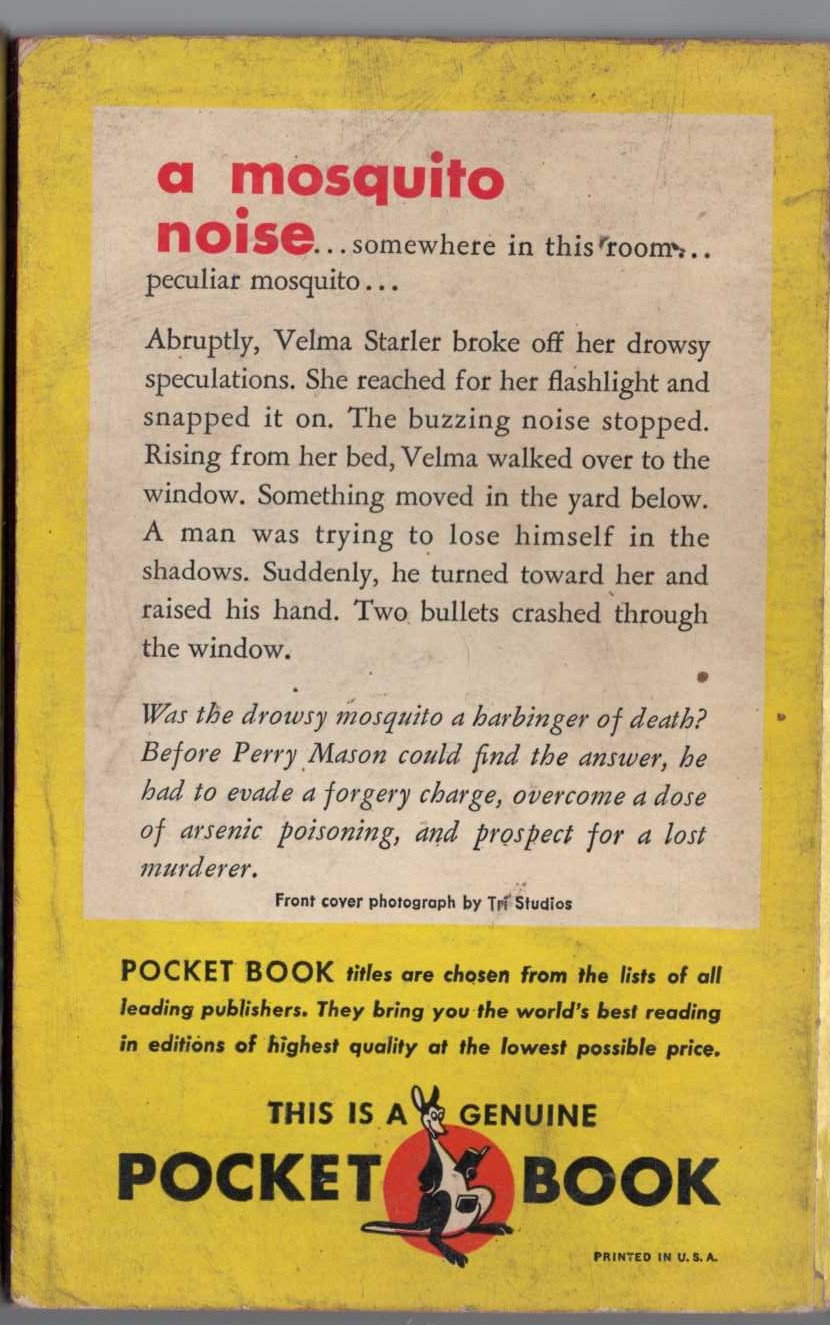 Erle Stanley Gardner  THE CASE OF THE DROWSY MOSQUITO magnified rear book cover image