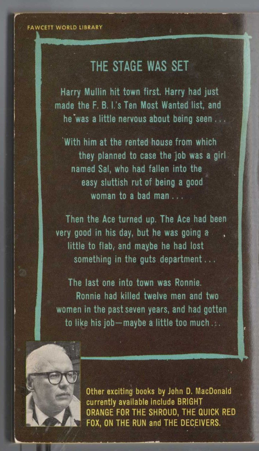 John D. MacDonald  APRIL EVIL magnified rear book cover image