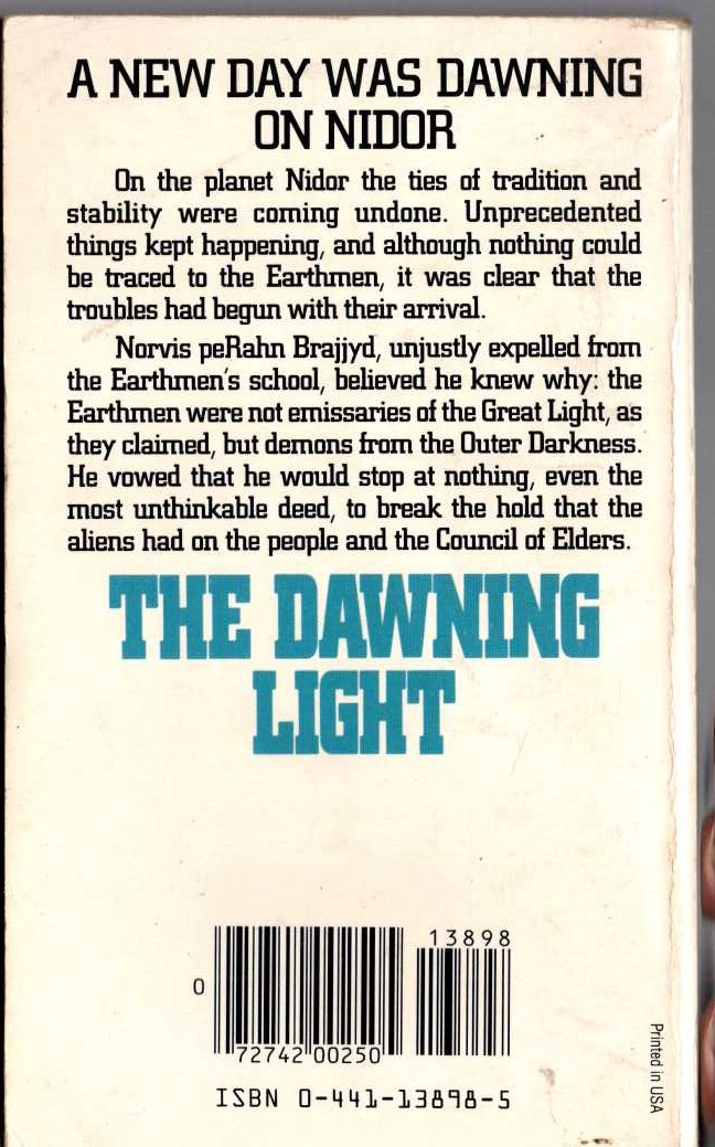 (Robert Silverberg & Randall Garrett writing as Robert Randall) THE DAWNING LIGHT magnified rear book cover image