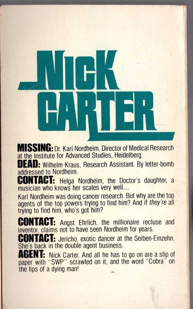Nick Carter  REICH FOUR magnified rear book cover image