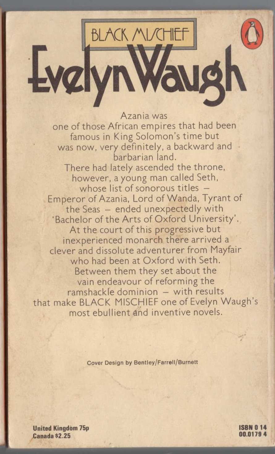 Evelyn Waugh  BLACK MISCHIEF magnified rear book cover image