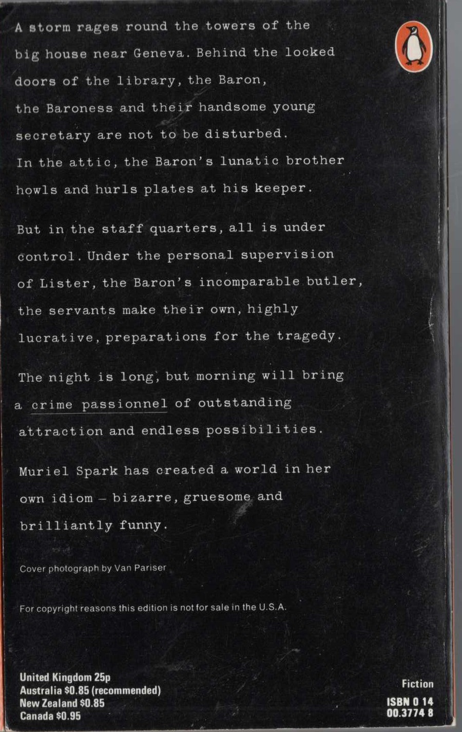 Muriel Spark  NOT TO DISTURB magnified rear book cover image