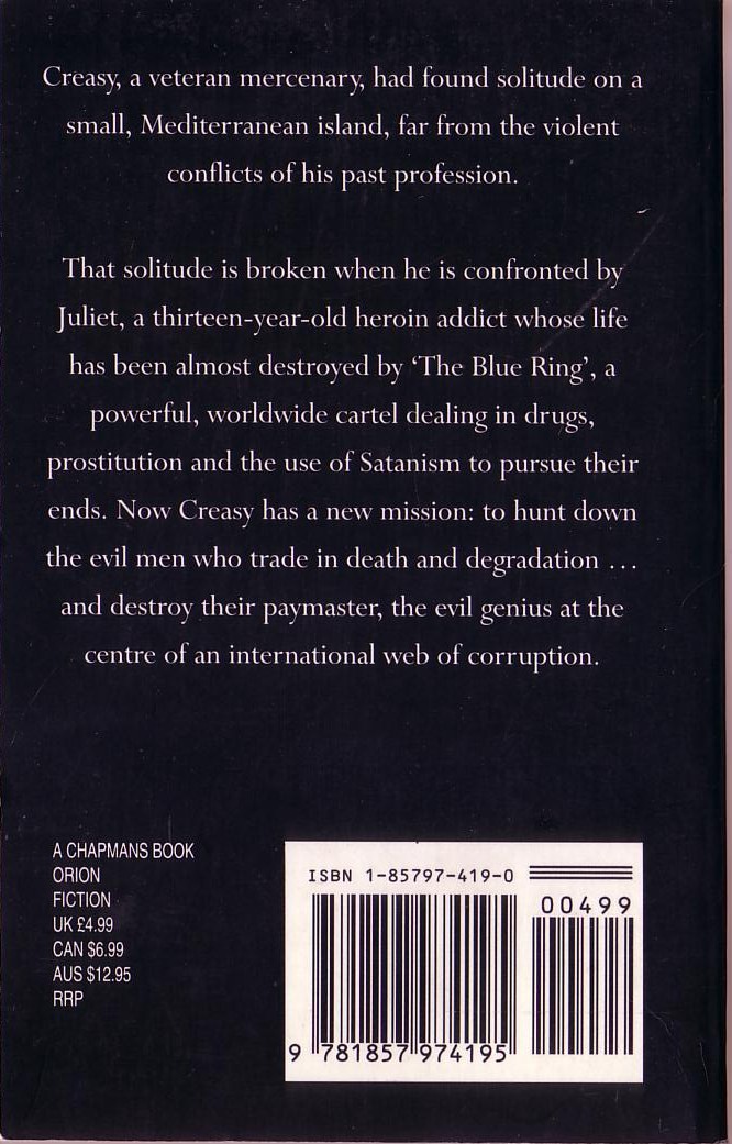 A.J. Quinnell  THE BLUE RING magnified rear book cover image