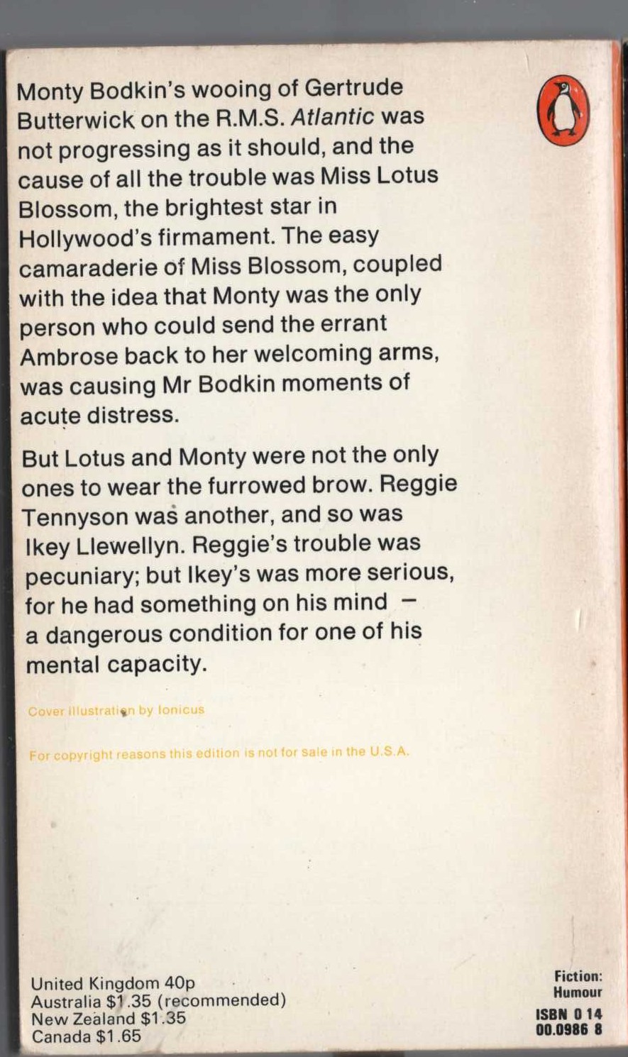 P.G. Wodehouse  THE LUCK OF THE BODKINS magnified rear book cover image