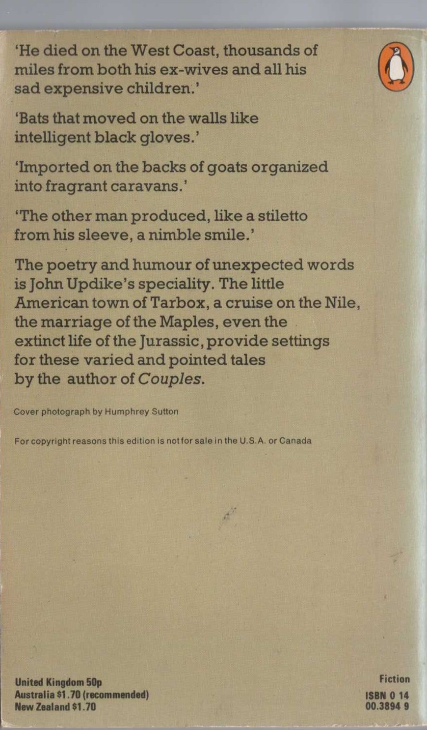 John Updike  MUSEUMS AND WOMEN and other stories magnified rear book cover image