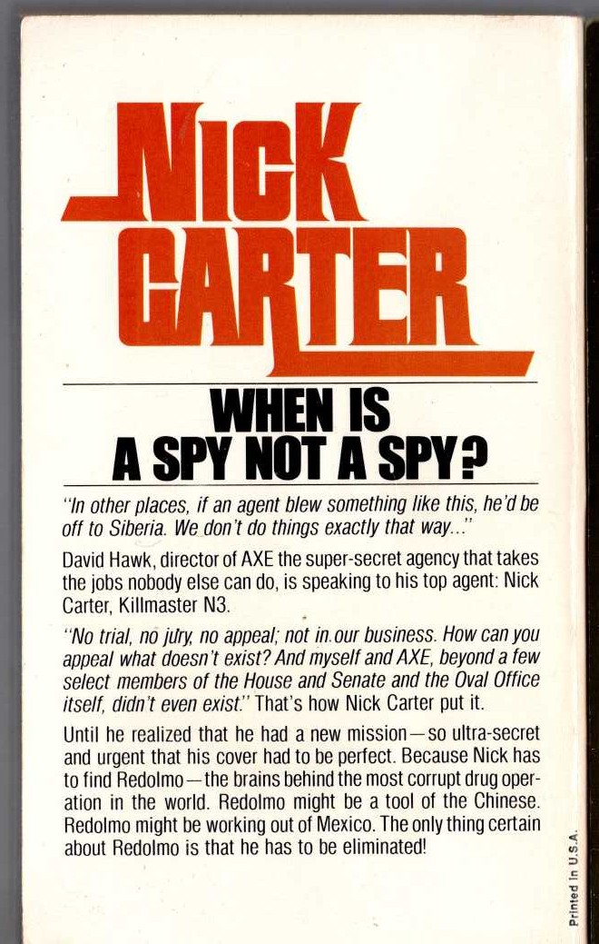 Nick Carter  THE REDOLMO AFFAIR magnified rear book cover image