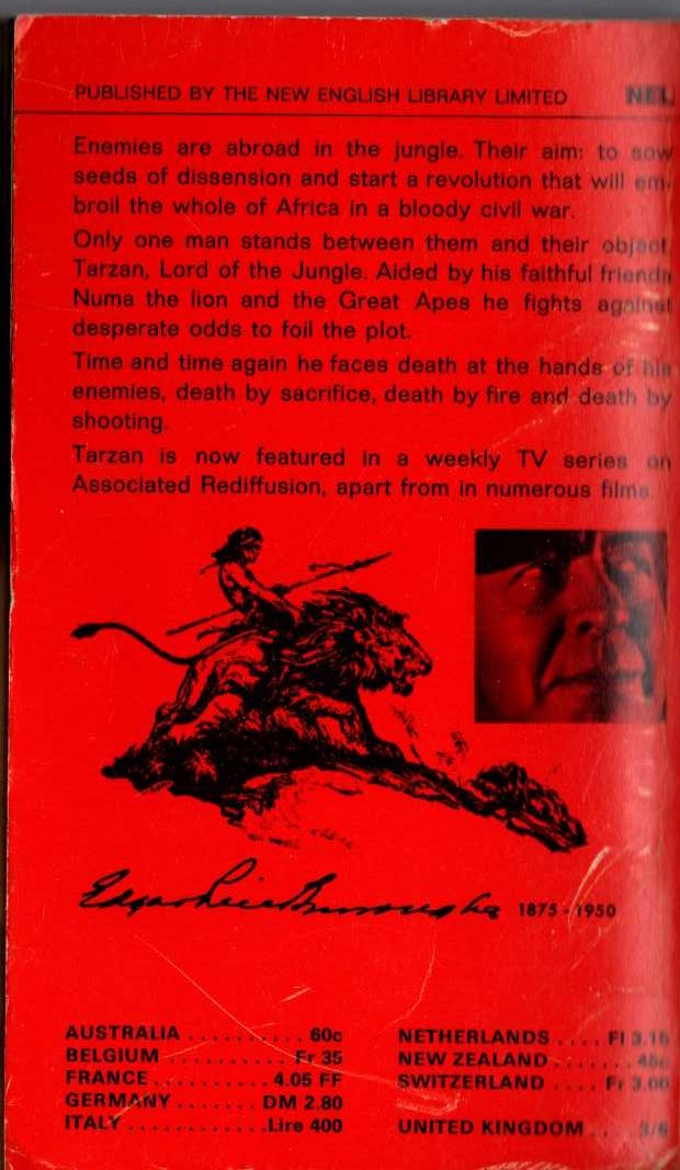 Edgar Rice Burroughs  TARZAN THE INVINCIBLE magnified rear book cover image