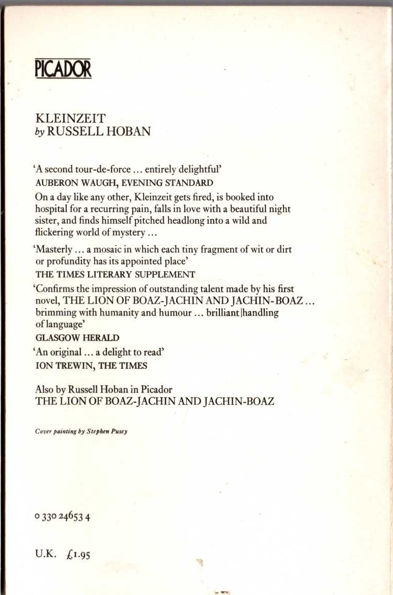 Russell Hoban  KLEINZEIT magnified rear book cover image