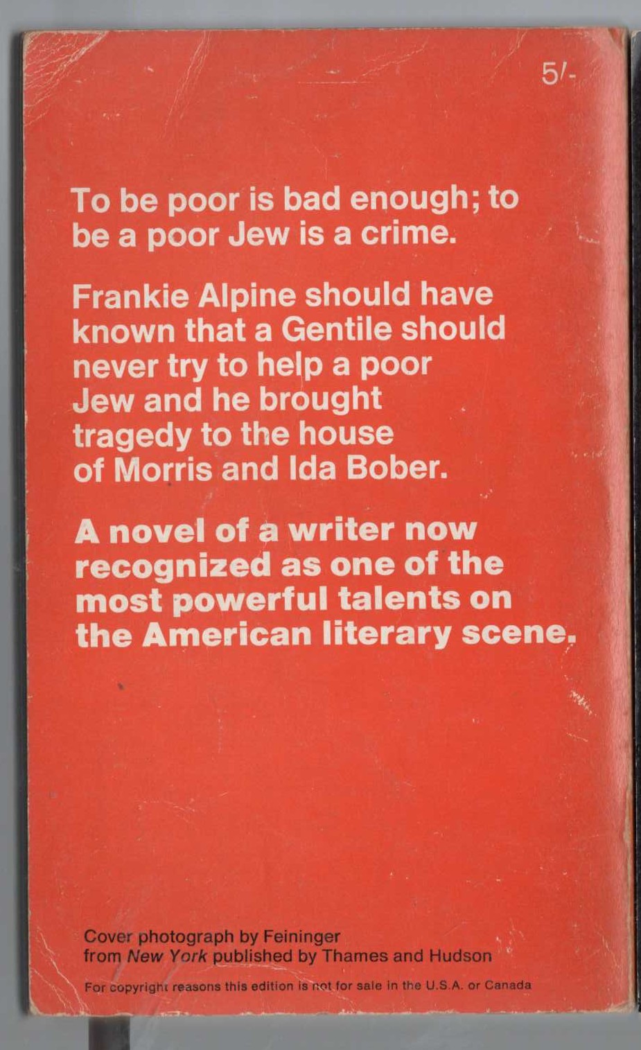 Bernard Malamud  THE ASSISTANT magnified rear book cover image