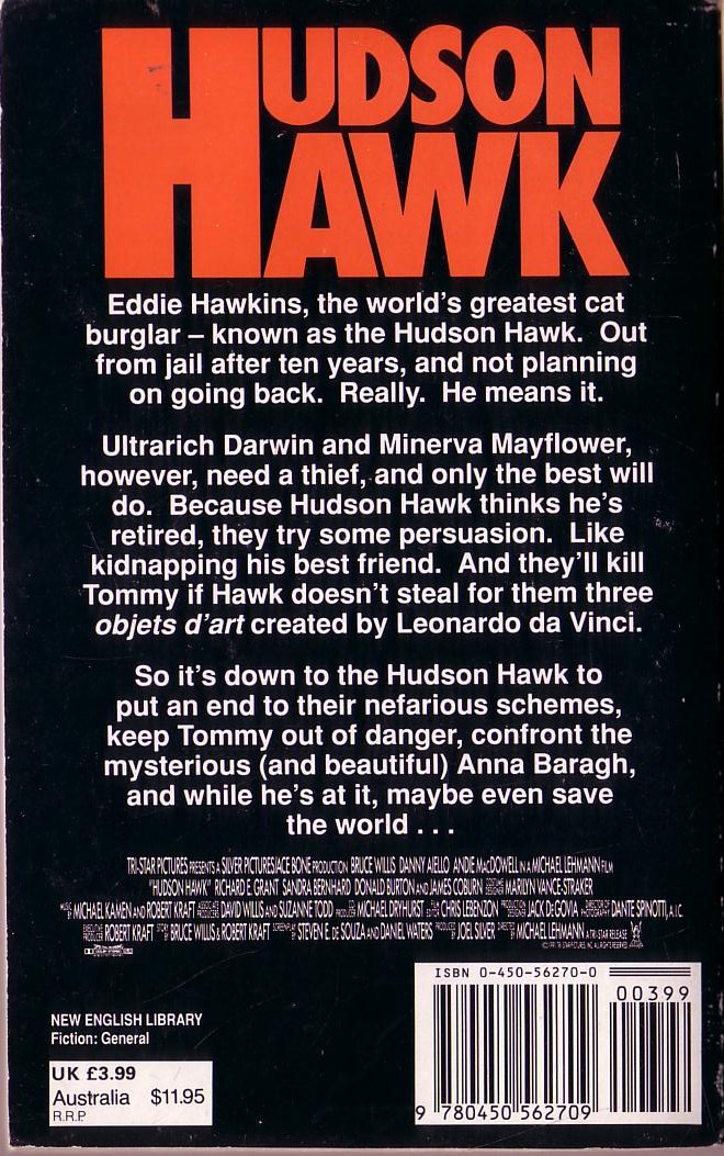 Geoffrey Marsh  HUDSON HAWK (Bruce Willis) magnified rear book cover image