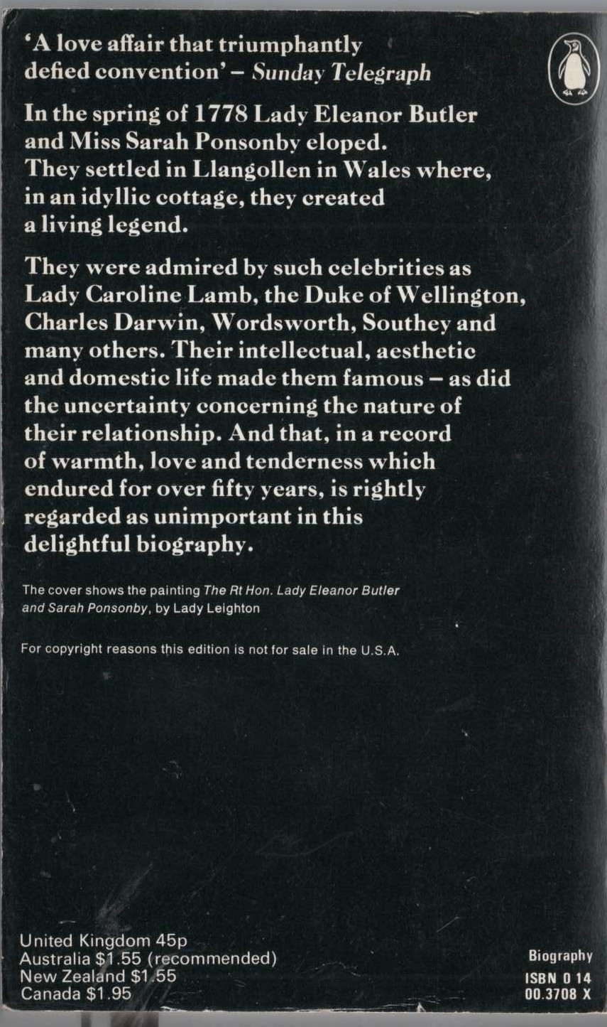 Elizabeth Mavor  THE LADIES OF LLANGOLLEN magnified rear book cover image