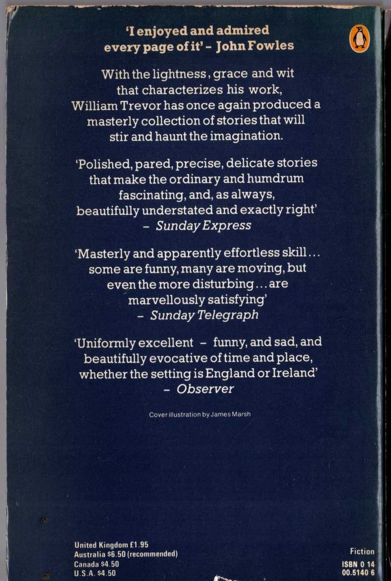 William Trevor  LOVERS OF THEIR TIME and other stories magnified rear book cover image