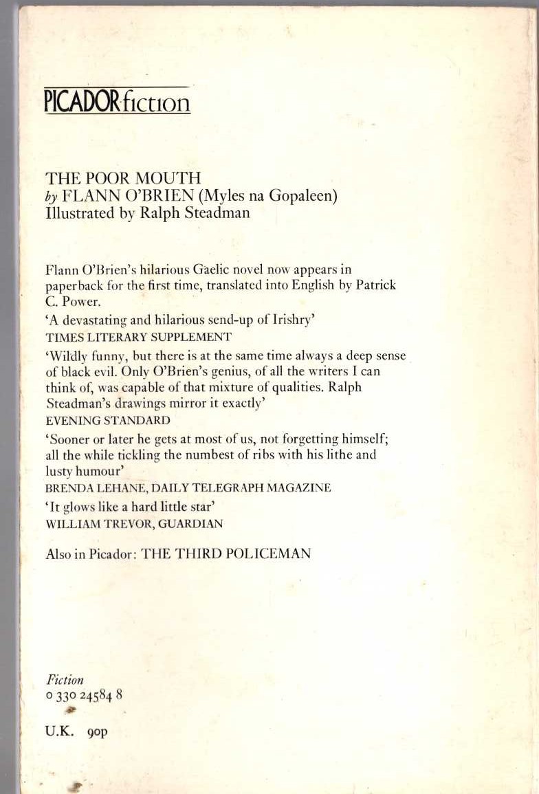 Flann O'Brien  THE POOR MOUTH magnified rear book cover image