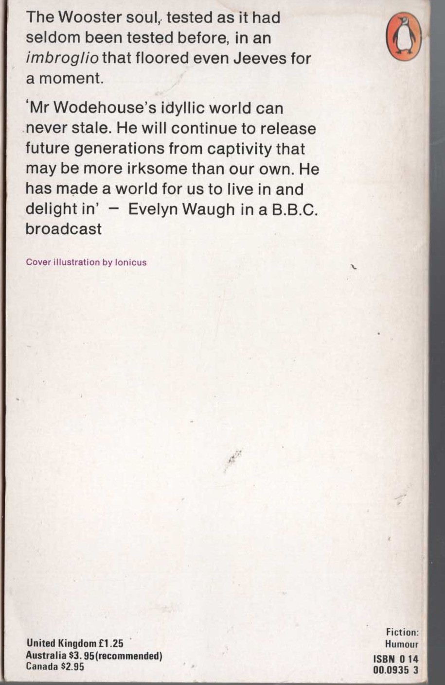 P.G. Wodehouse  THE CODE OF THE WOOSTERS magnified rear book cover image