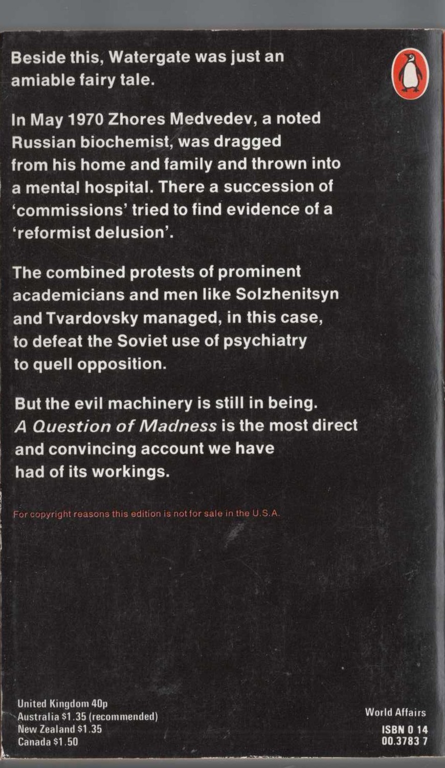 A QUESTION OF MADNESS magnified rear book cover image