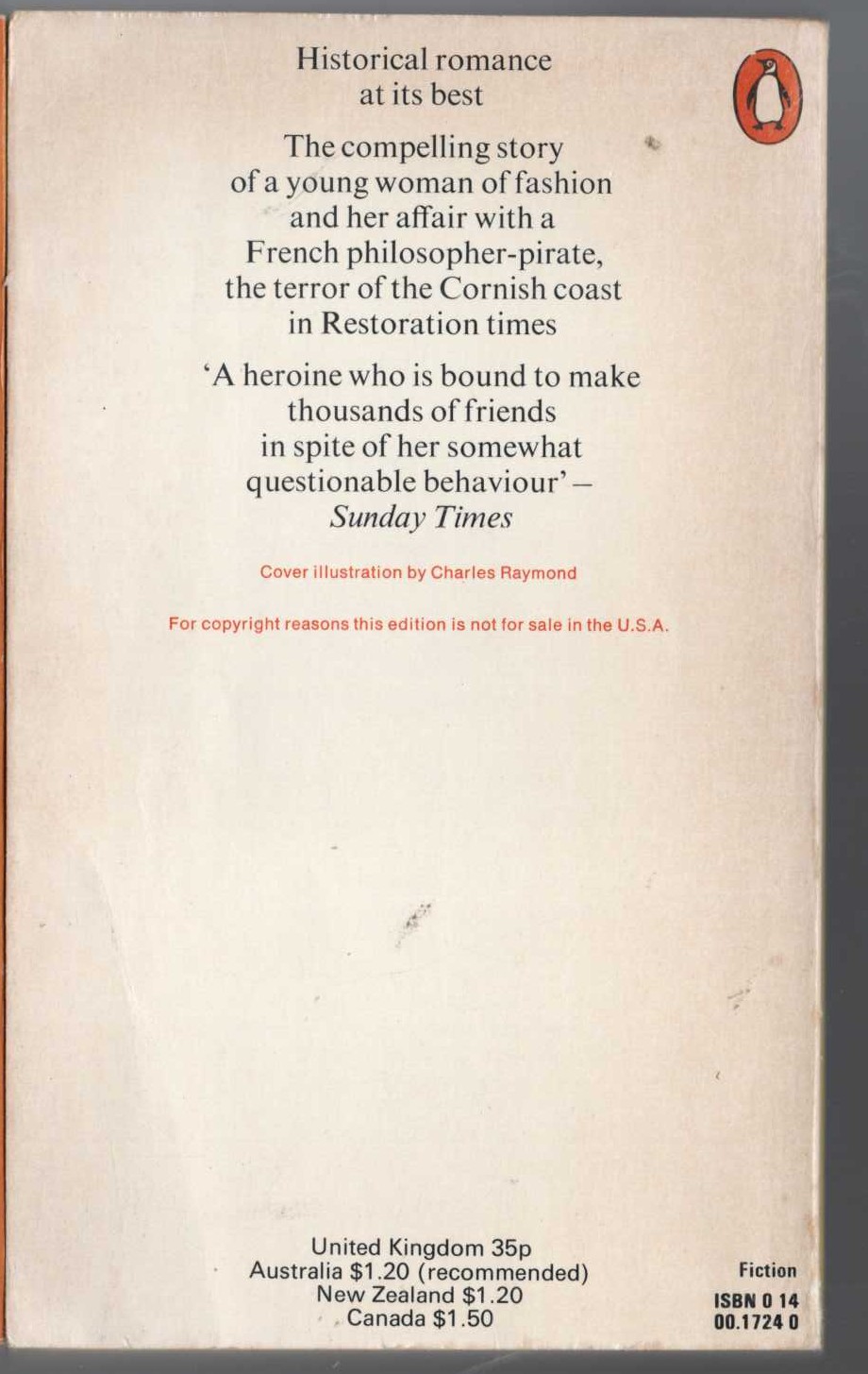 Daphne du Maurier  FRENCHMAN'S CREEK magnified rear book cover image