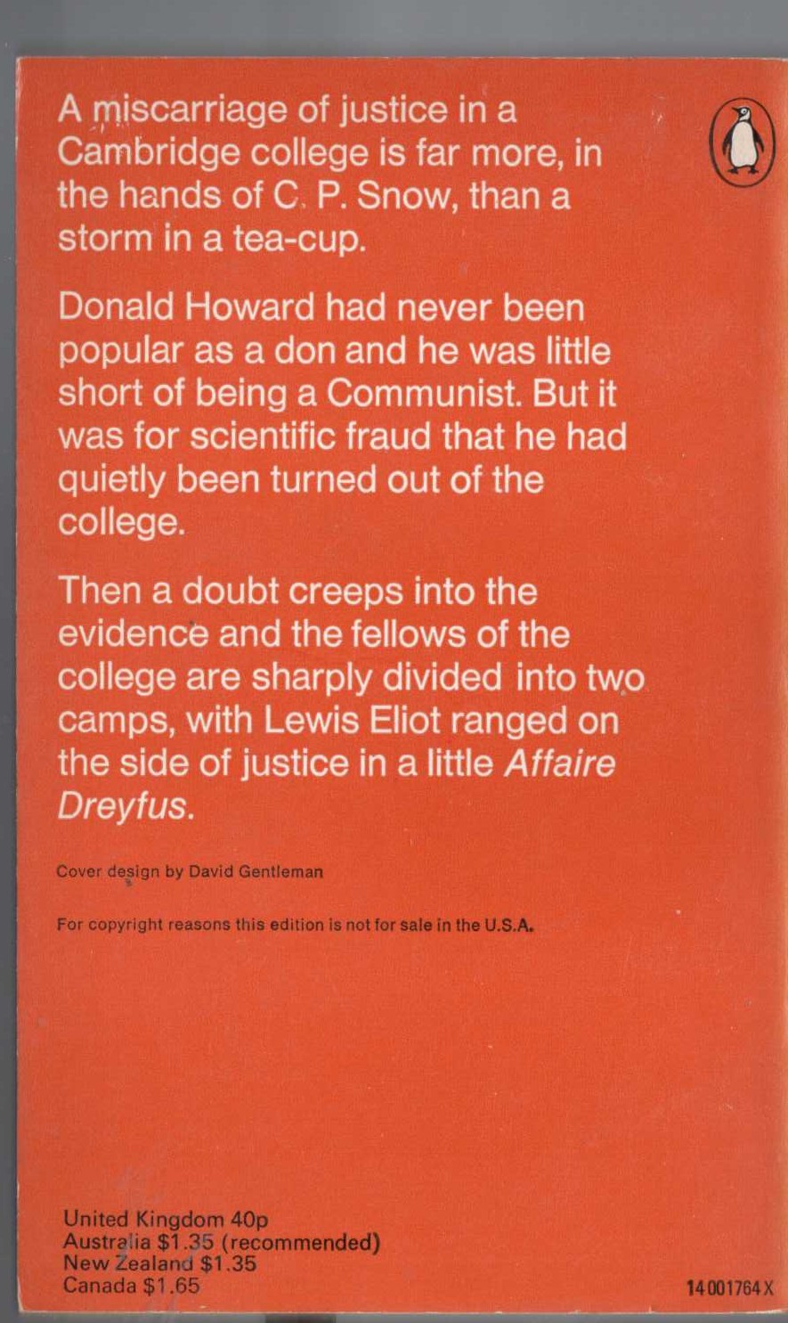 C.P. Snow  THE AFFAIR magnified rear book cover image