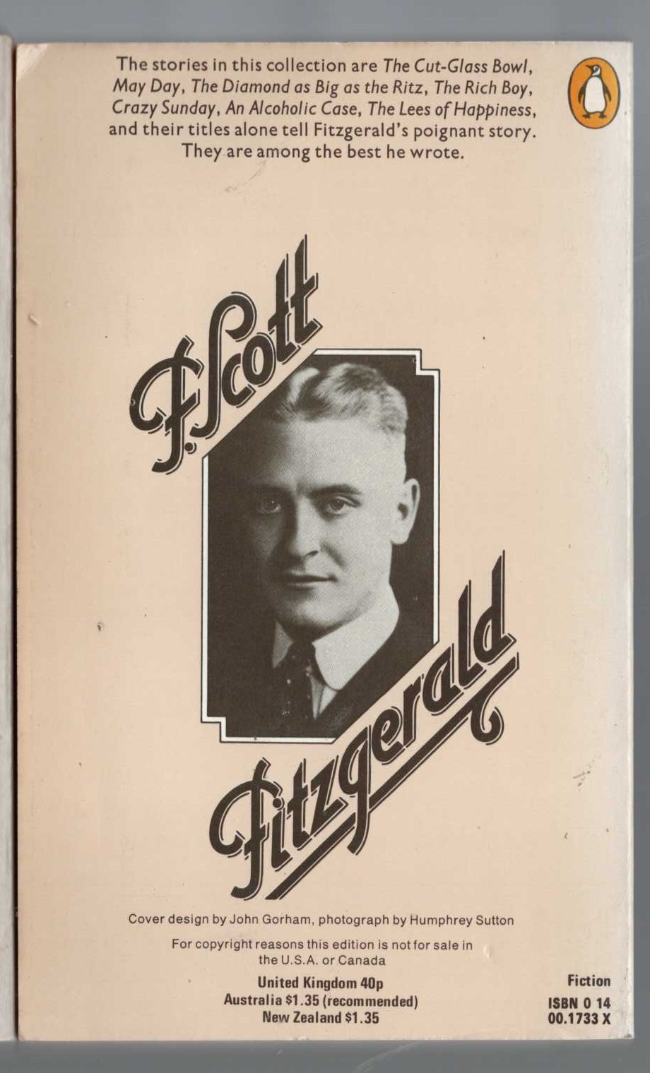 F.Scott Fitzgerald  THE DIAMOND AS BIG AS THE RITZ and other stories magnified rear book cover image