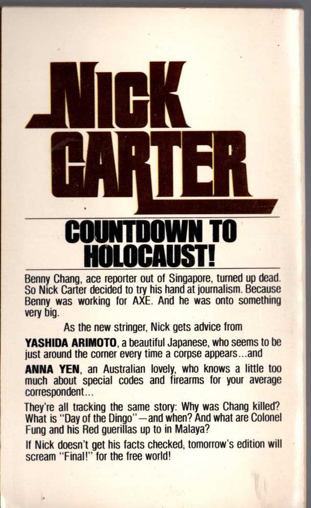 Nick Carter  DAY OF THE DINGO magnified rear book cover image