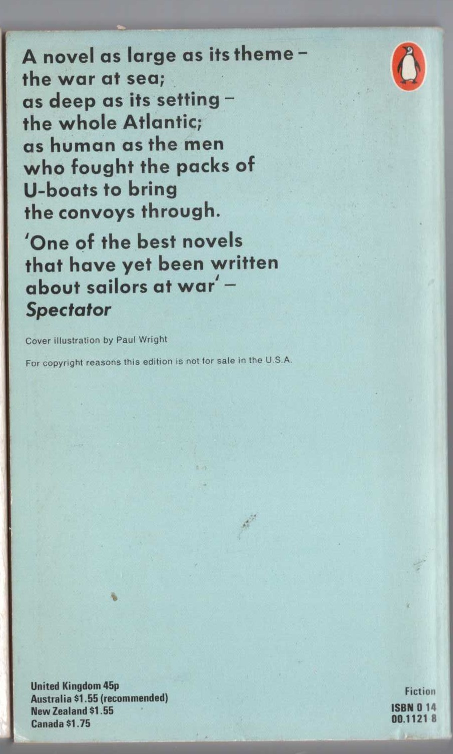 Nicholas Monsarrat  THE CRUEL SEA magnified rear book cover image