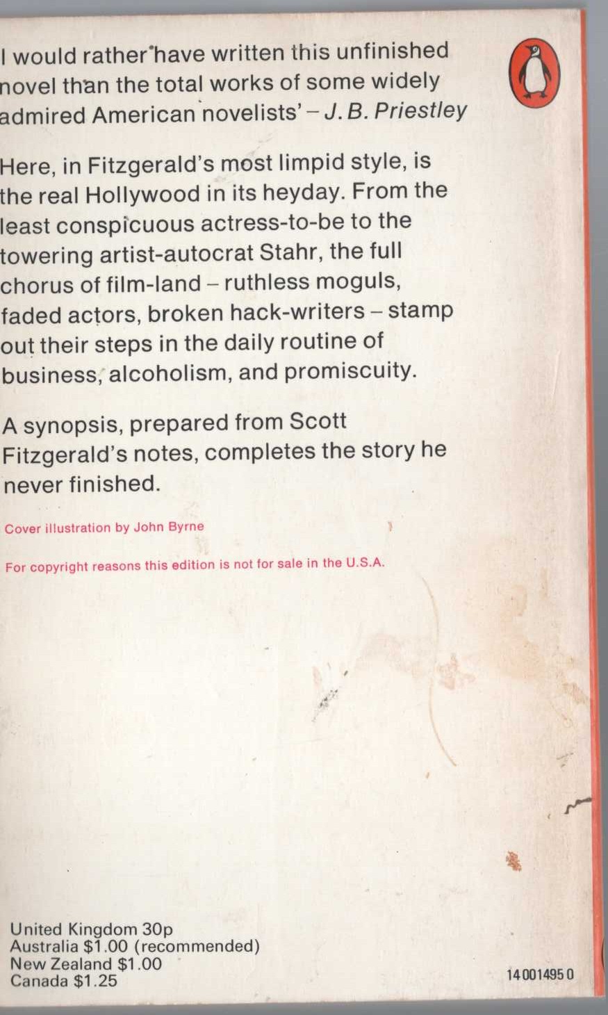 F.Scott Fitzgerald  THE LAST TYCOON magnified rear book cover image