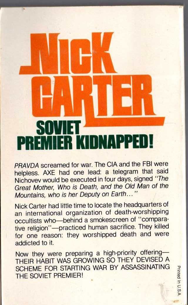 Nick Carter  THE NICHOVEV PLOT magnified rear book cover image