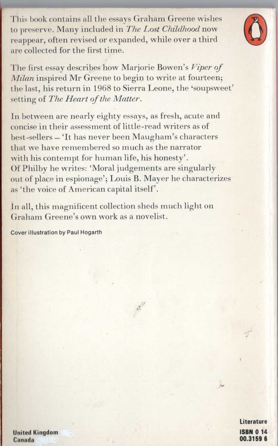 Graham Greene  COLLECTED ESSAYS magnified rear book cover image