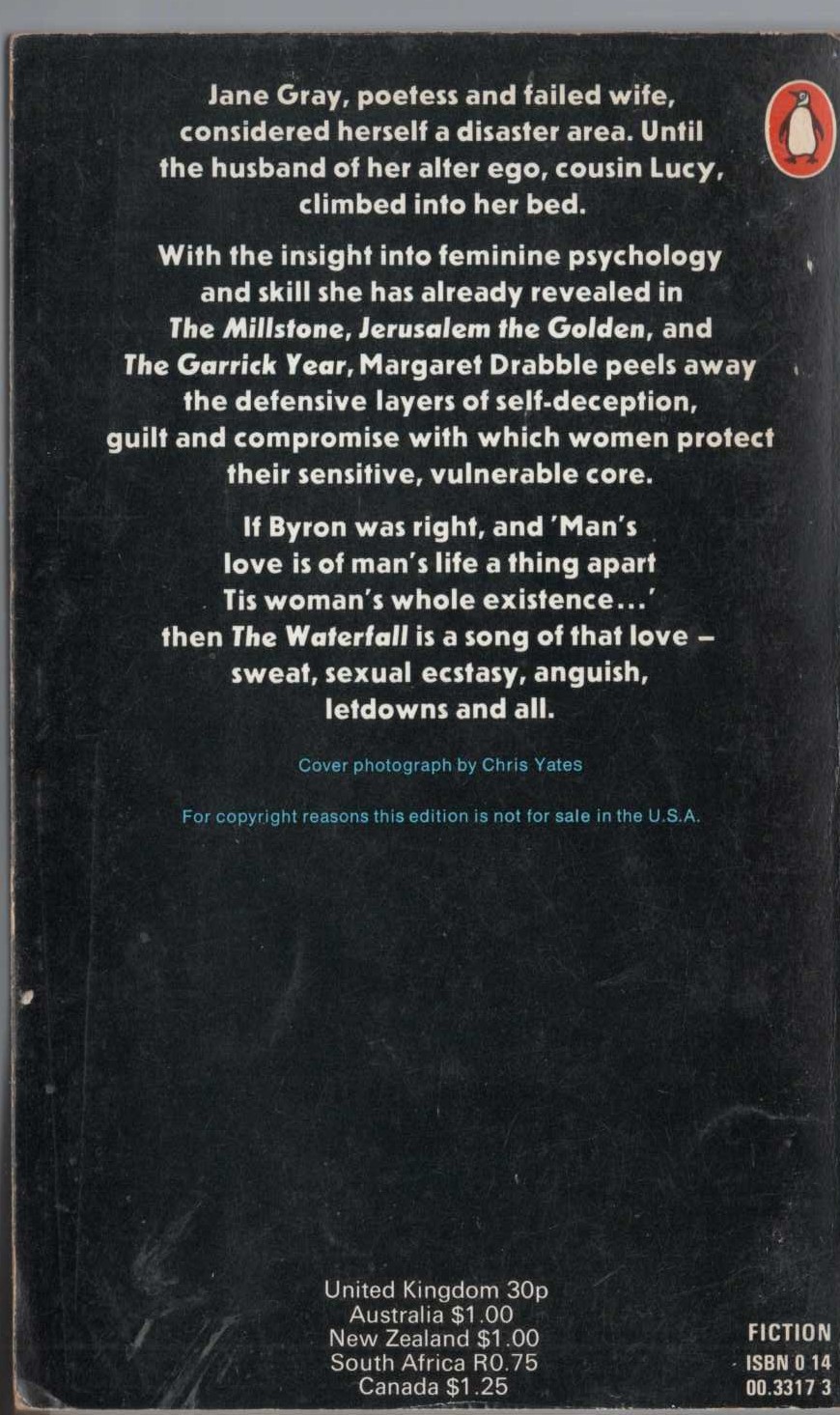 Margaret Drabble  THE WATERFALL magnified rear book cover image