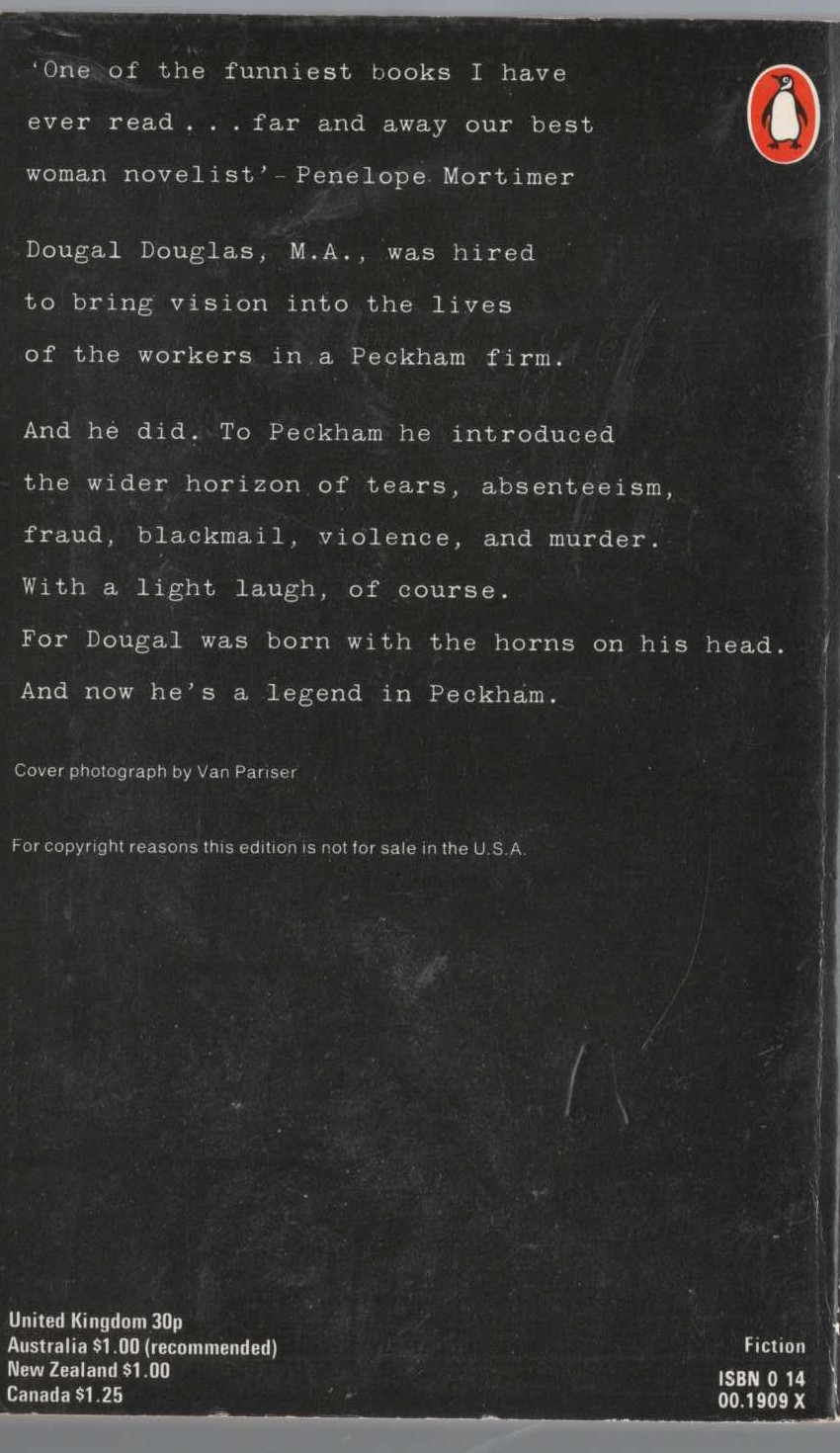 Muriel Spark  THE BALLAD OF PECKHAM RYE magnified rear book cover image