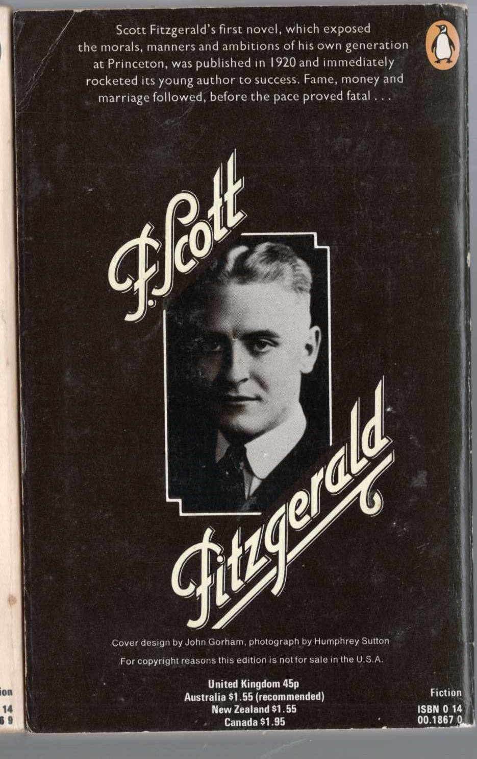 F.Scott Fitzgerald  THIS SIDE OF PARADISE magnified rear book cover image