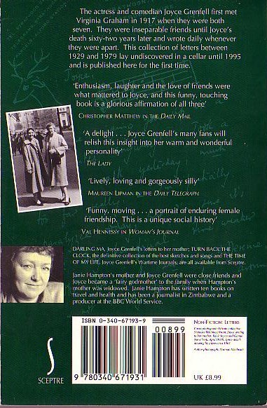 (Janie Hampton edits) JOYCE & GINNIE. The Letters of Joyce Grenfell & Virginia Graham magnified rear book cover image