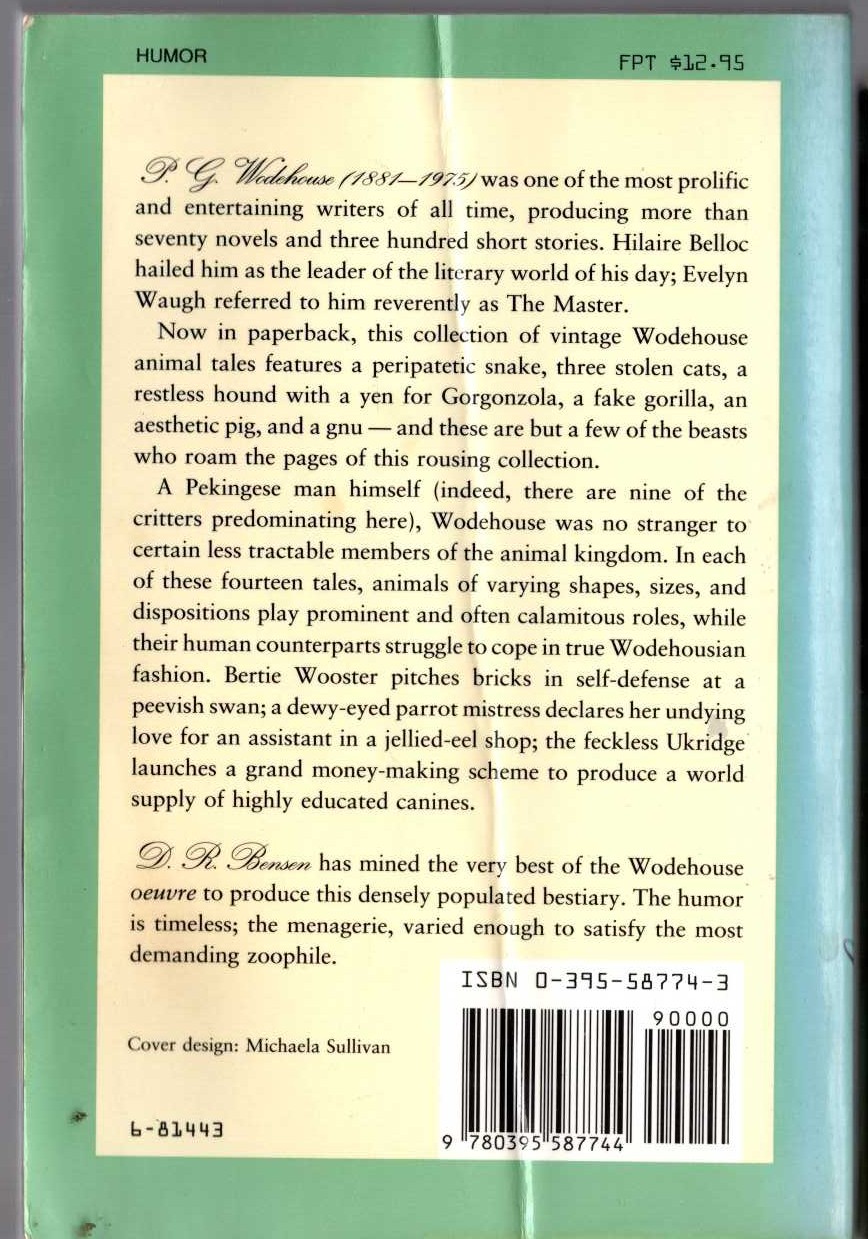 (D.R.Bensen edits) A WODEHOUSE BESTIARY magnified rear book cover image