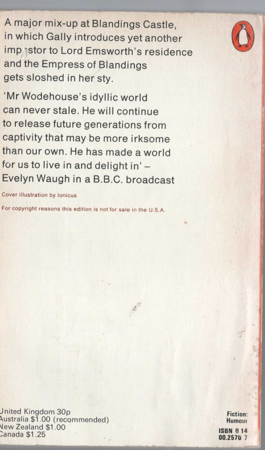 P.G. Wodehouse  GALAHAD AT BLANDINGS magnified rear book cover image