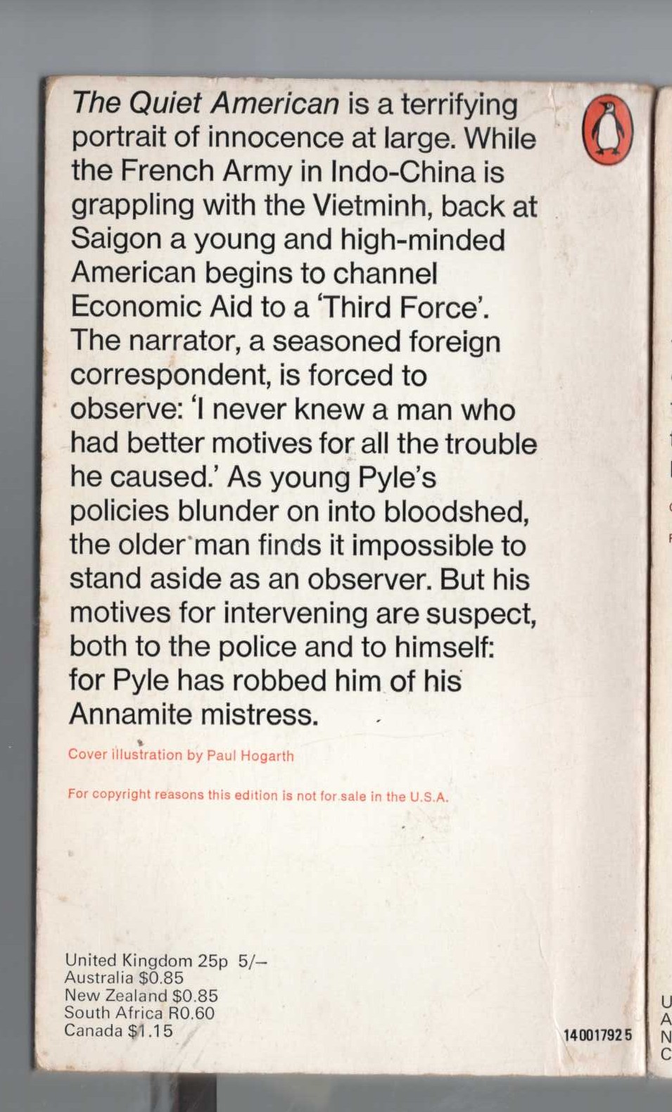 Graham Greene  THE QUIET AMERICAN magnified rear book cover image