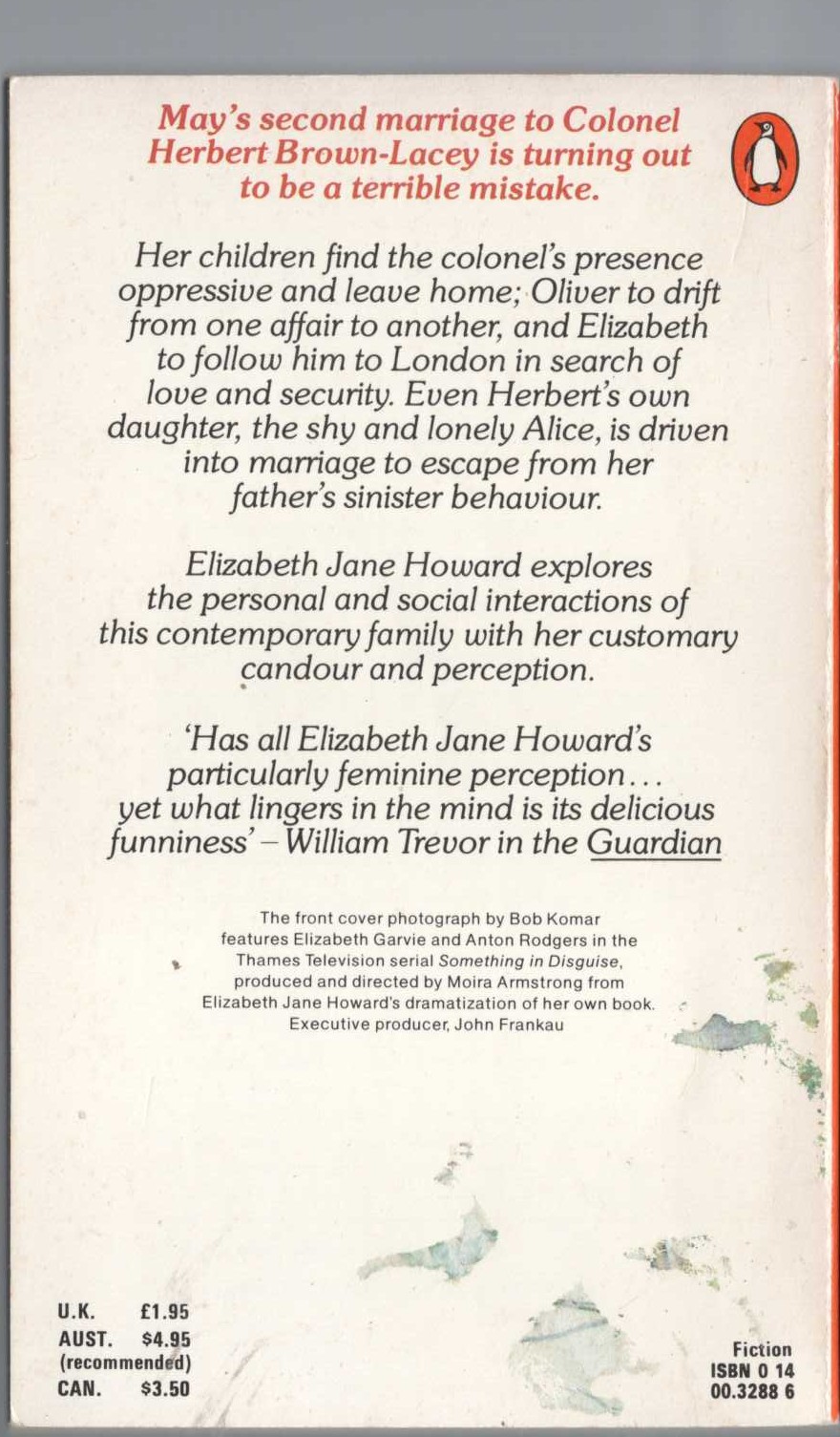 Elizabeth Jane Howard  SOMETHING IN DISGUISE magnified rear book cover image