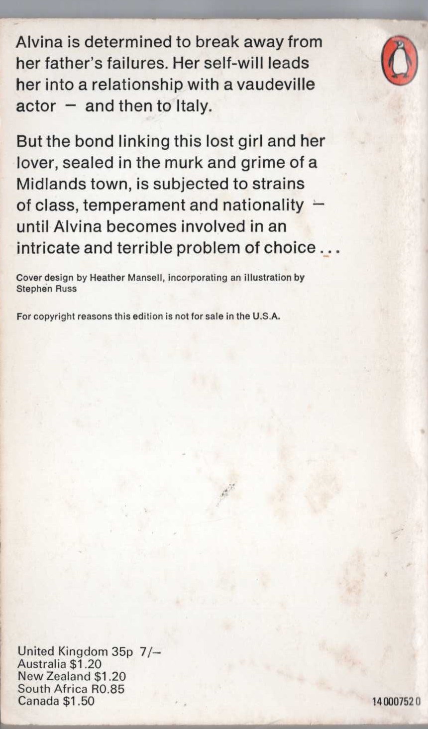 D.H. Lawrence  THE LOST GIRL magnified rear book cover image