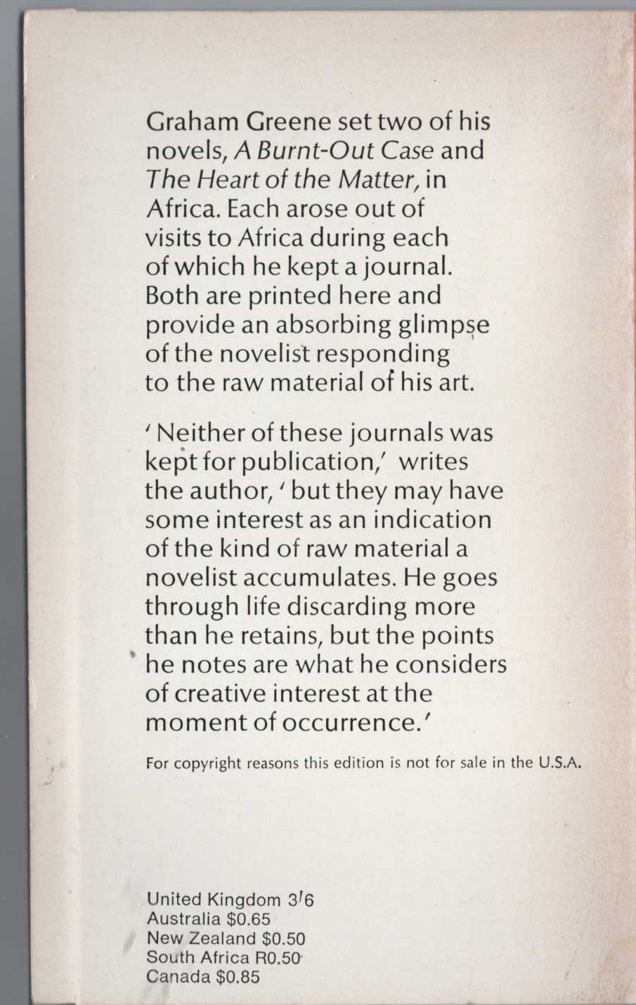 Graham Greene  IN SEARCH OF A CHARACTER magnified rear book cover image