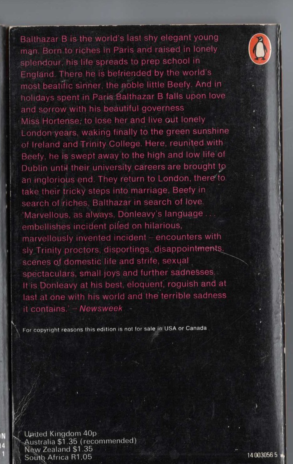 J.P. Donleavy  THE BEASTLY BEATITUDES OF BALTHAZAR B magnified rear book cover image