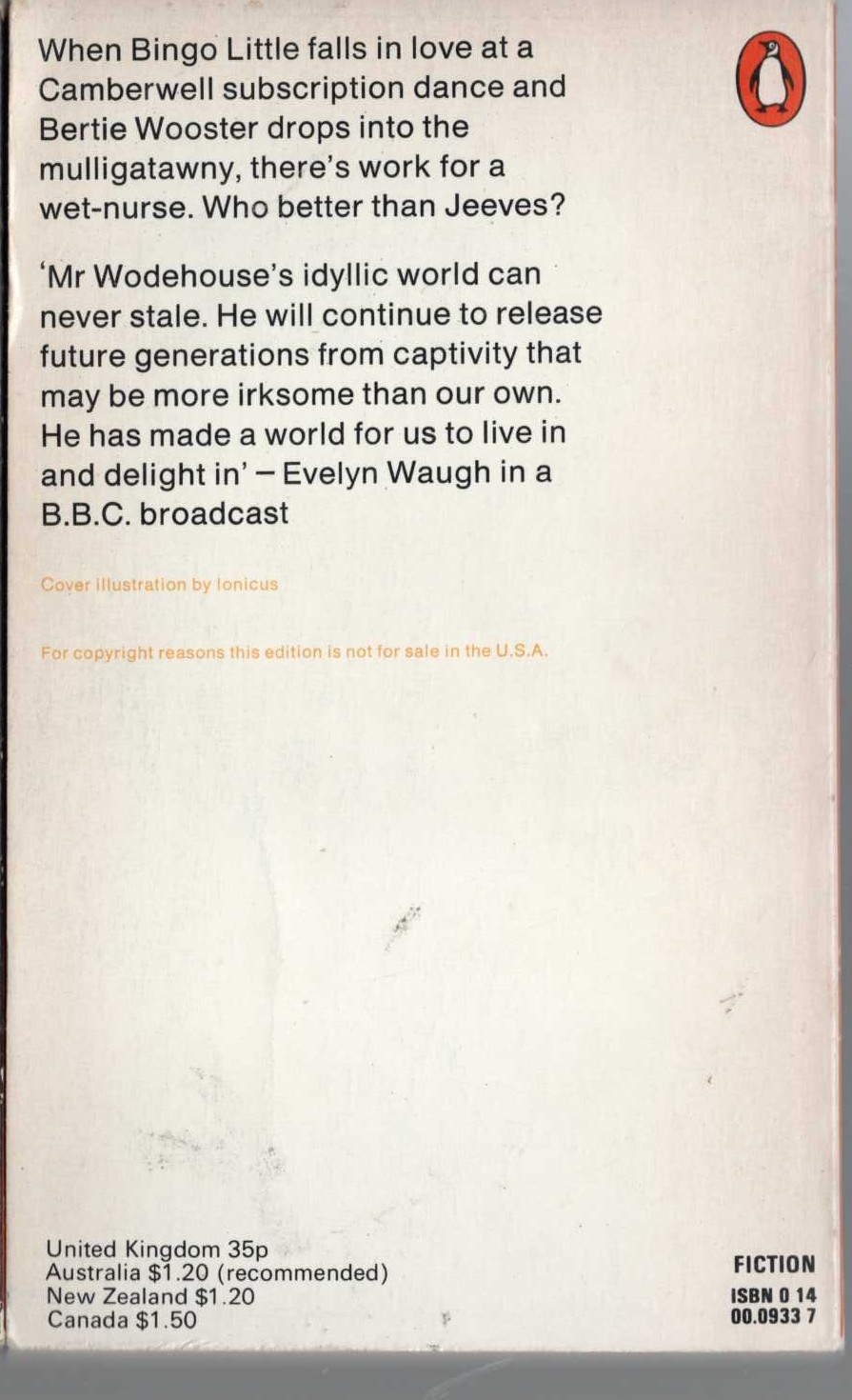 P.G. Wodehouse  THE INIMITABLE JEEVES magnified rear book cover image