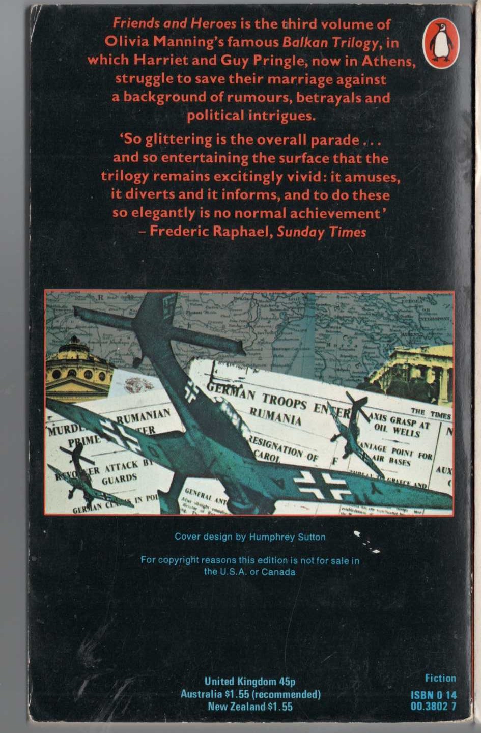 Olivia Manning  FRIENDS AND HEROES magnified rear book cover image