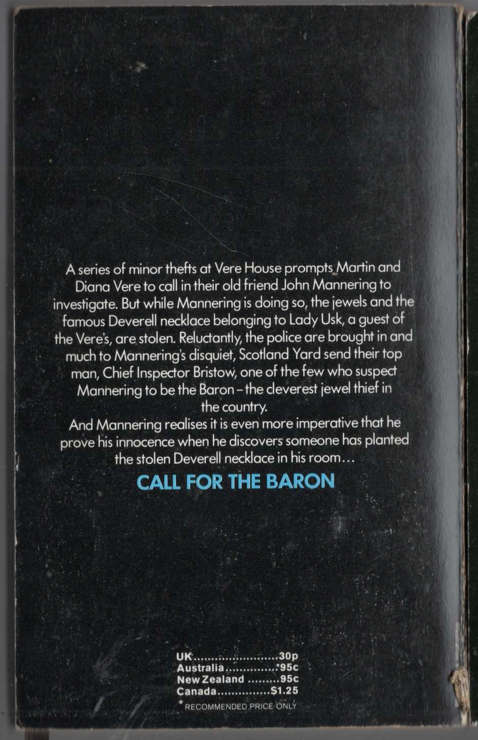 Anthony Morton  CALL FOR THE BARON magnified rear book cover image