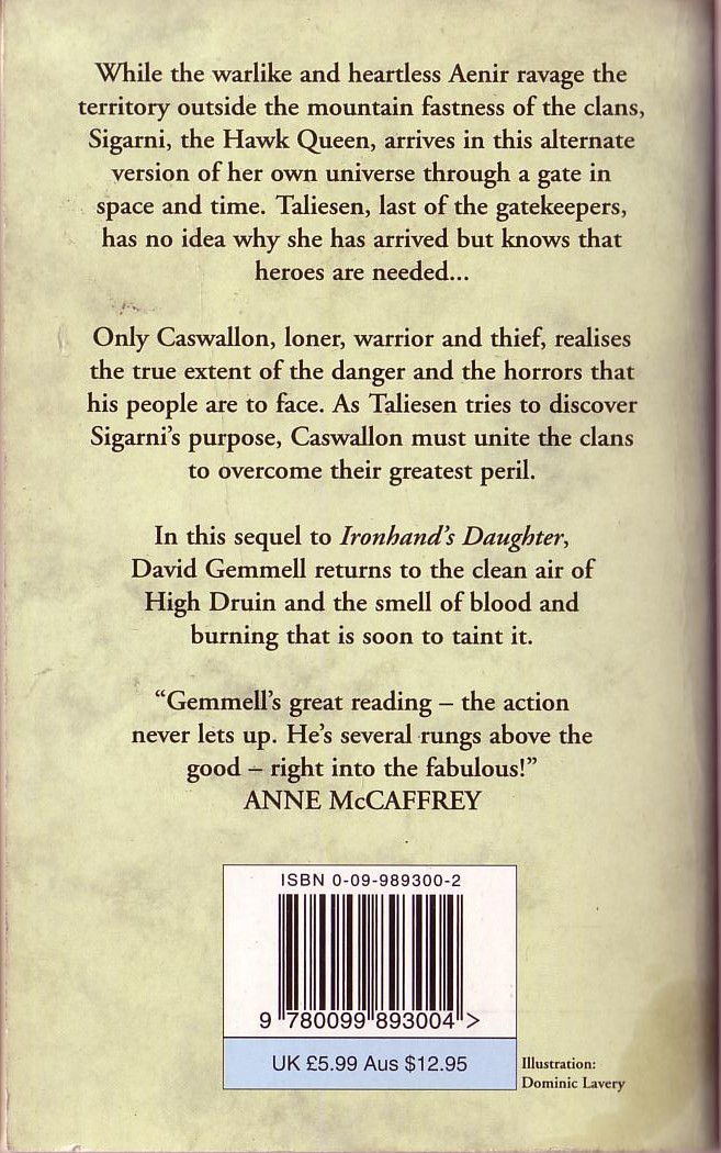 David Gemmell  THE HAWK ETERNAL magnified rear book cover image