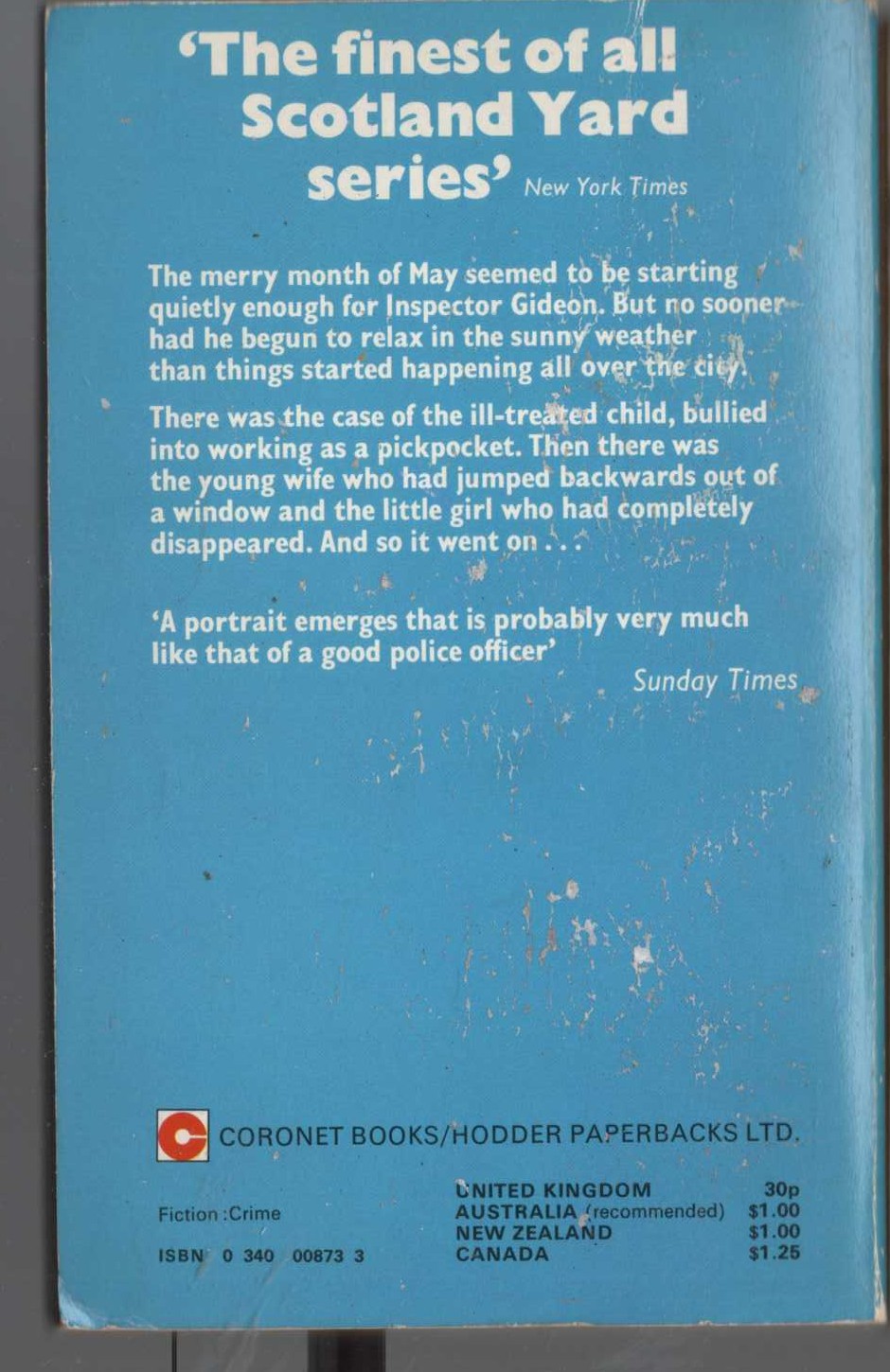 J.J. Marric  GIDEON'S MONTH magnified rear book cover image