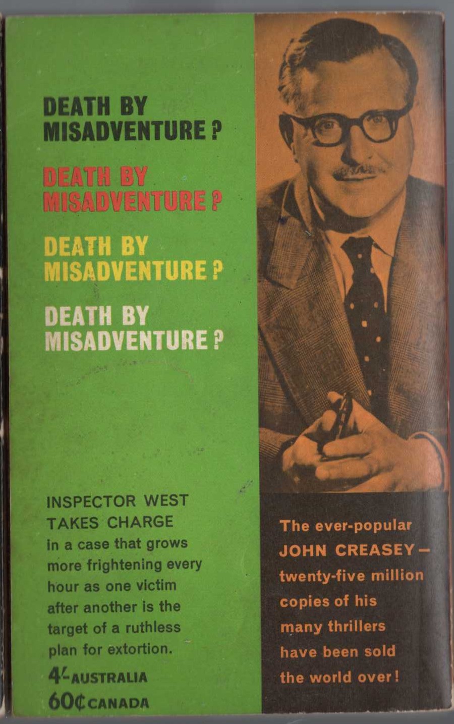 John Creasey  INSPECTOR WEST TAKES CHARGE magnified rear book cover image