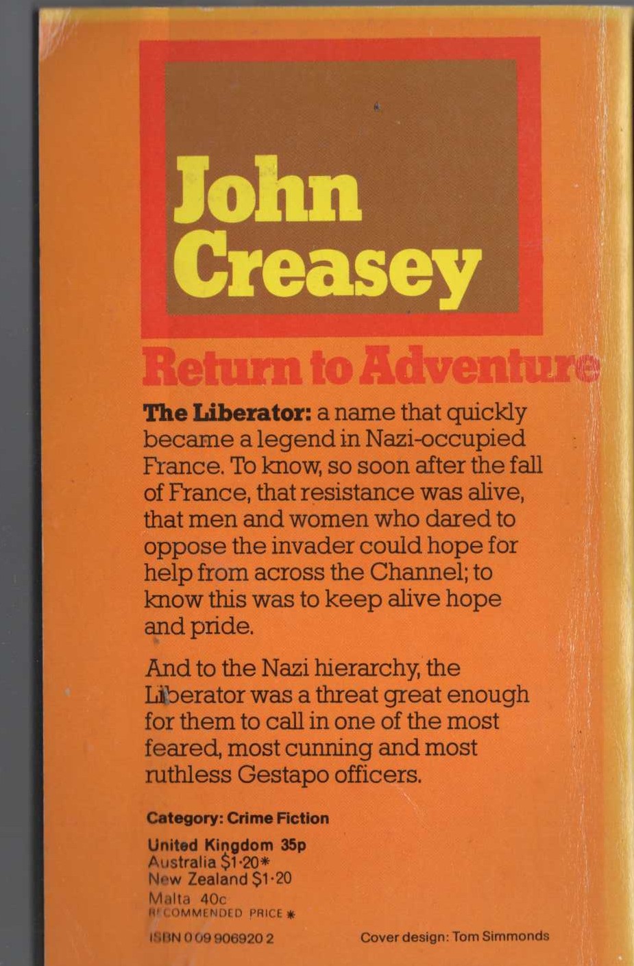 John Creasey  RETURN TO ADVENTURE magnified rear book cover image