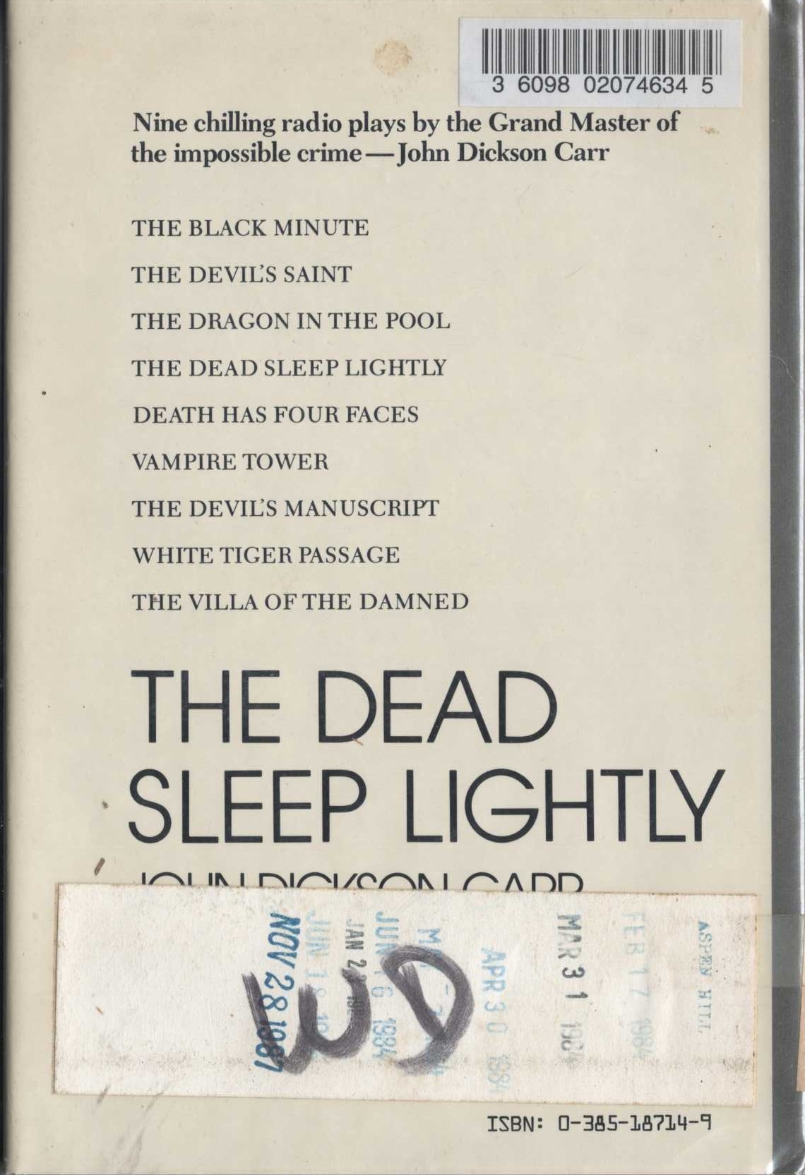 THE DEAD SLEEP LIGHTLY magnified rear book cover image