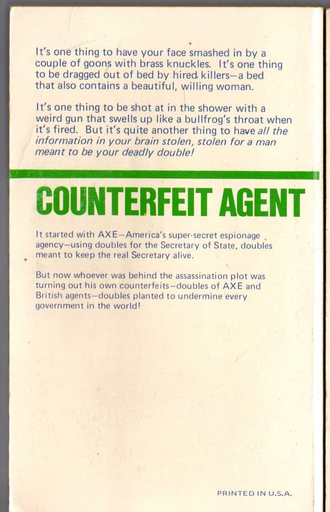 Nick Carter  COUNTERFEIT AGENT magnified rear book cover image