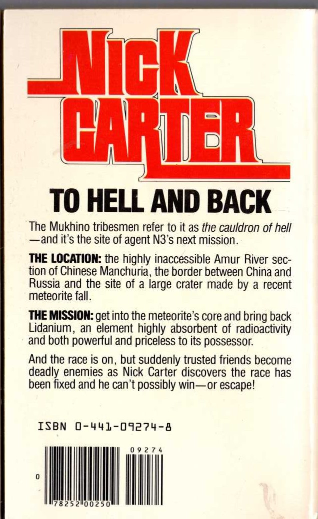 Nick Carter  CAULDRON OF HELL magnified rear book cover image