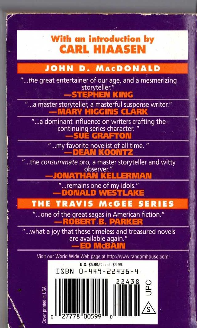 John D. MacDonald  A PURPLE PLACE FOR DYING magnified rear book cover image